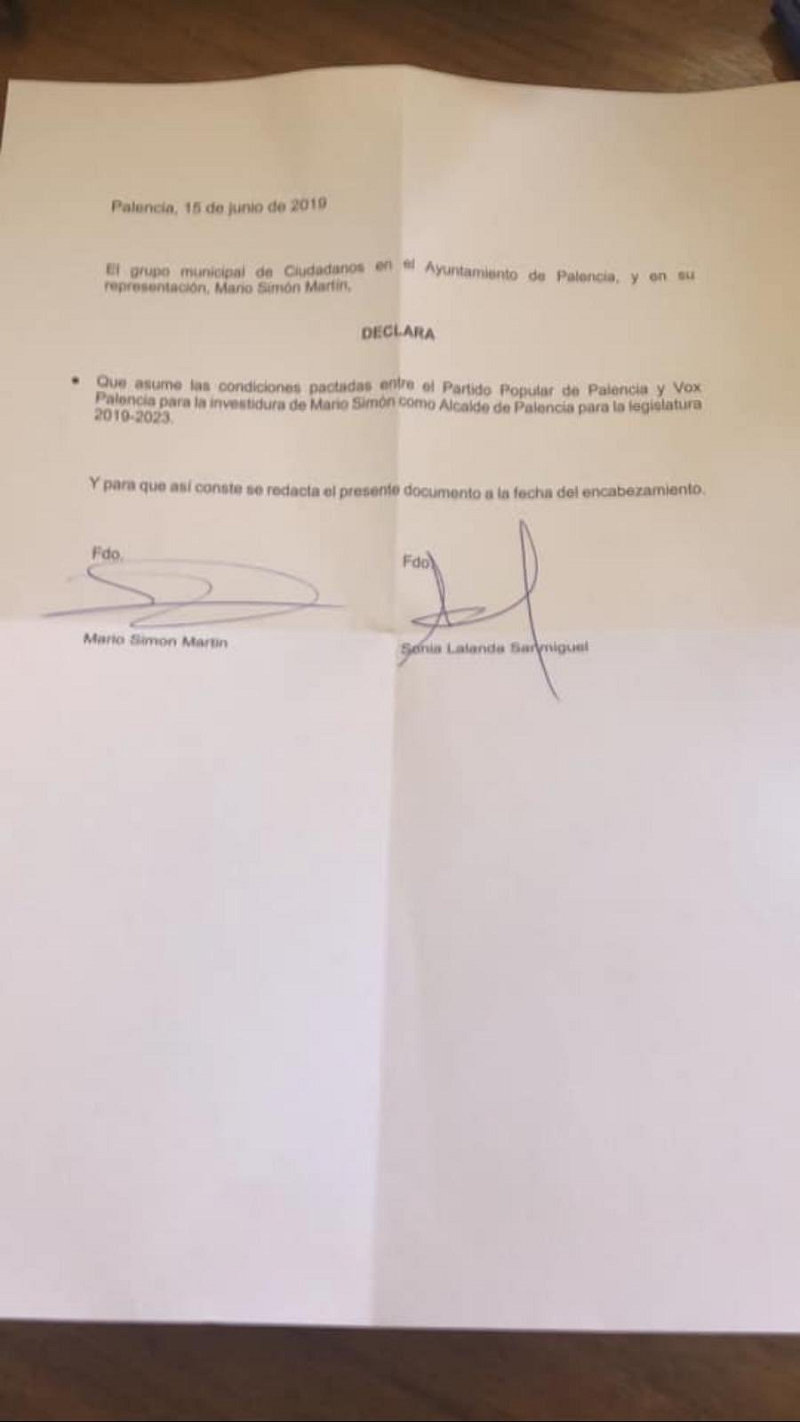 El documento que prueba que Ciudadanos pacta con Vox El documento que prueba que Ciudadanos pacta con Vox