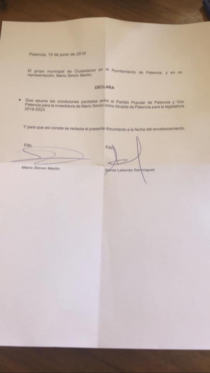 El documento que prueba que Ciudadanos pacta con Vox