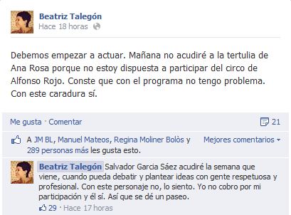 Beatriz Talegón se niega a ir al programa de Ana Rosa para no coincidir con Alfonso Rojo