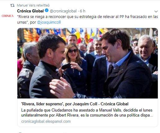 El tuit de Valls sobre Albert Rivera El tuit de Valls sobre Albert Rivera