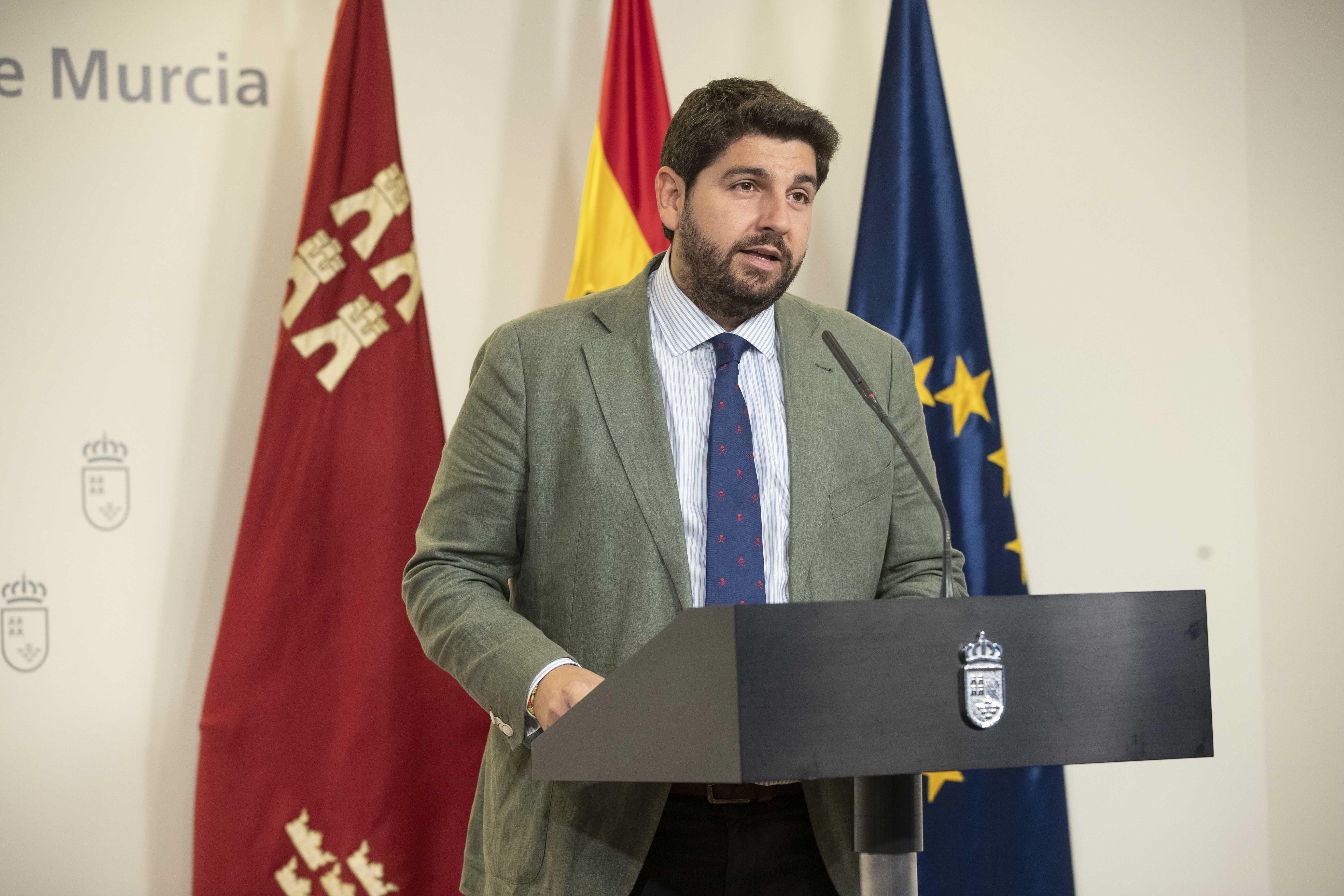 El presidente de la Comunidad en funciones Fernando López Miras compareció hoy en rueda de prensa para informar de los asuntos tratados en la reunión del Consejo de Gobierno- Europa Press