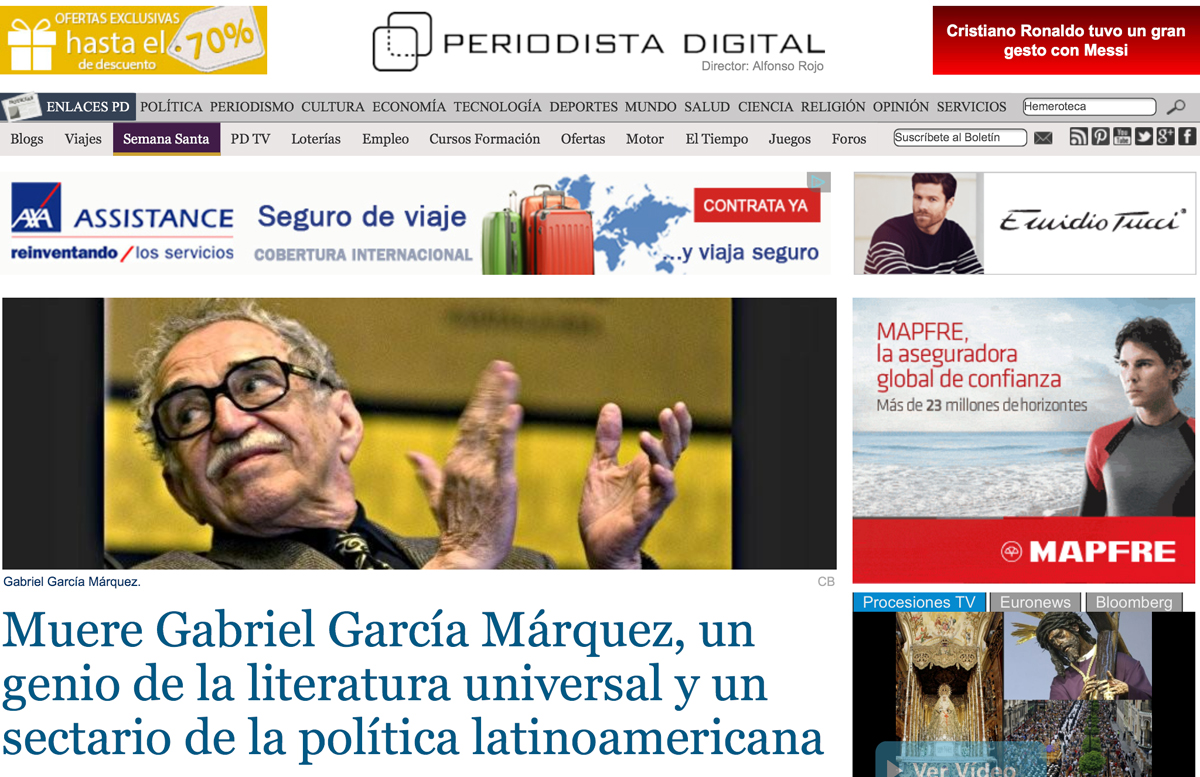 Insultante portada de Alfonso Rojo en 'homenaje' al recién fallecido Gabo Insultante portada de Alfonso Rojo en 'homenaje' al recién fallecido Gabo