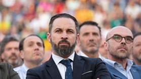 El presidente de Vox, Santiago Abascal, en un acto en Valdemoro con Jorge Buxadé, candidato al Parlamento europeo. Fuente Vox