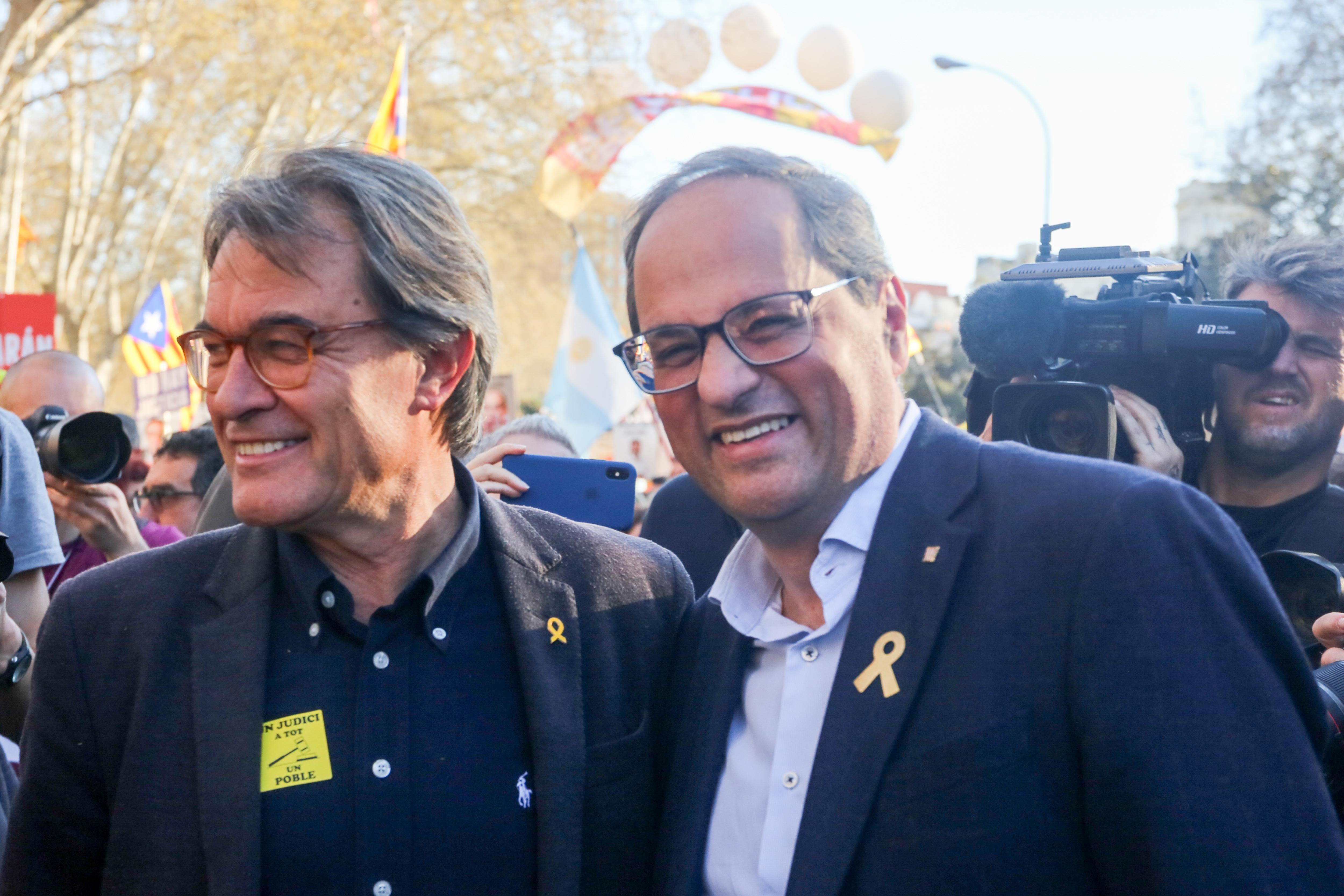 Artur Mas y Quim Torra en la manifestación independentista en Madrid contra el juicio del 'procés'. Europa Press.