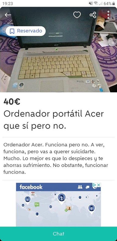 Ordenador portátil Acer que sí pero no