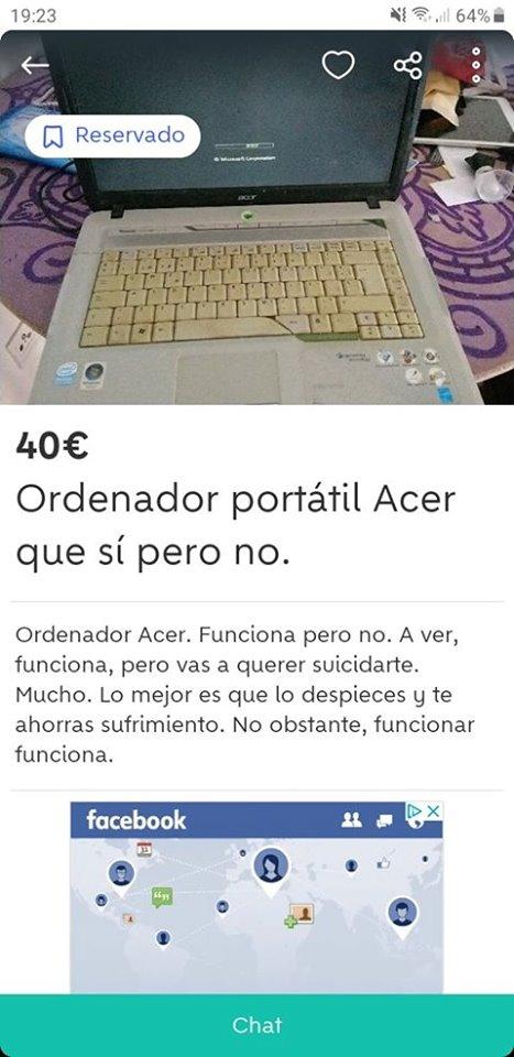 Ordenador portátil Acer que sí pero no Ordenador portátil Acer que sí pero no