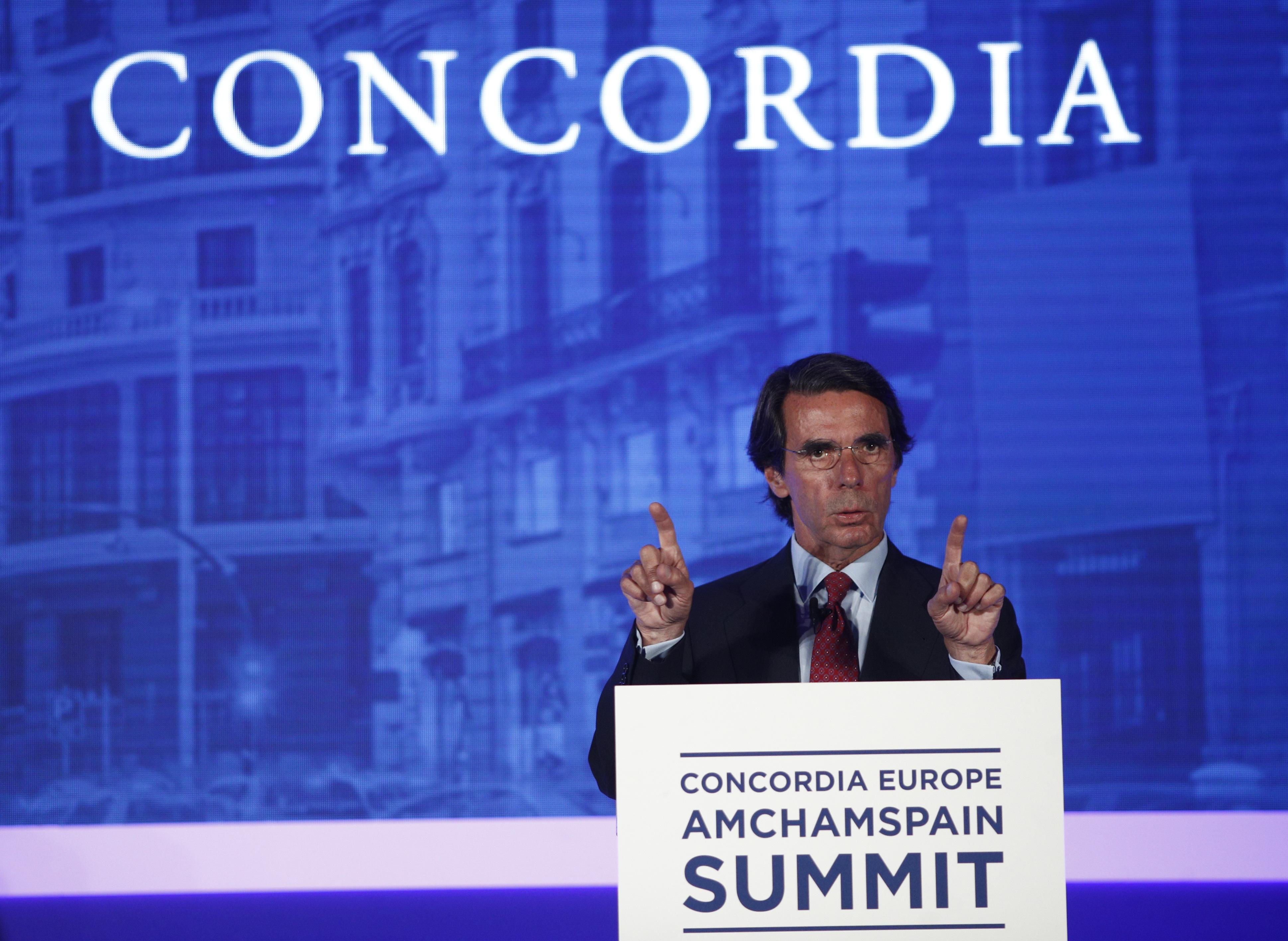 El expresidente del Gobierno José María Aznar durante su intervención en la I Concordia Europe 