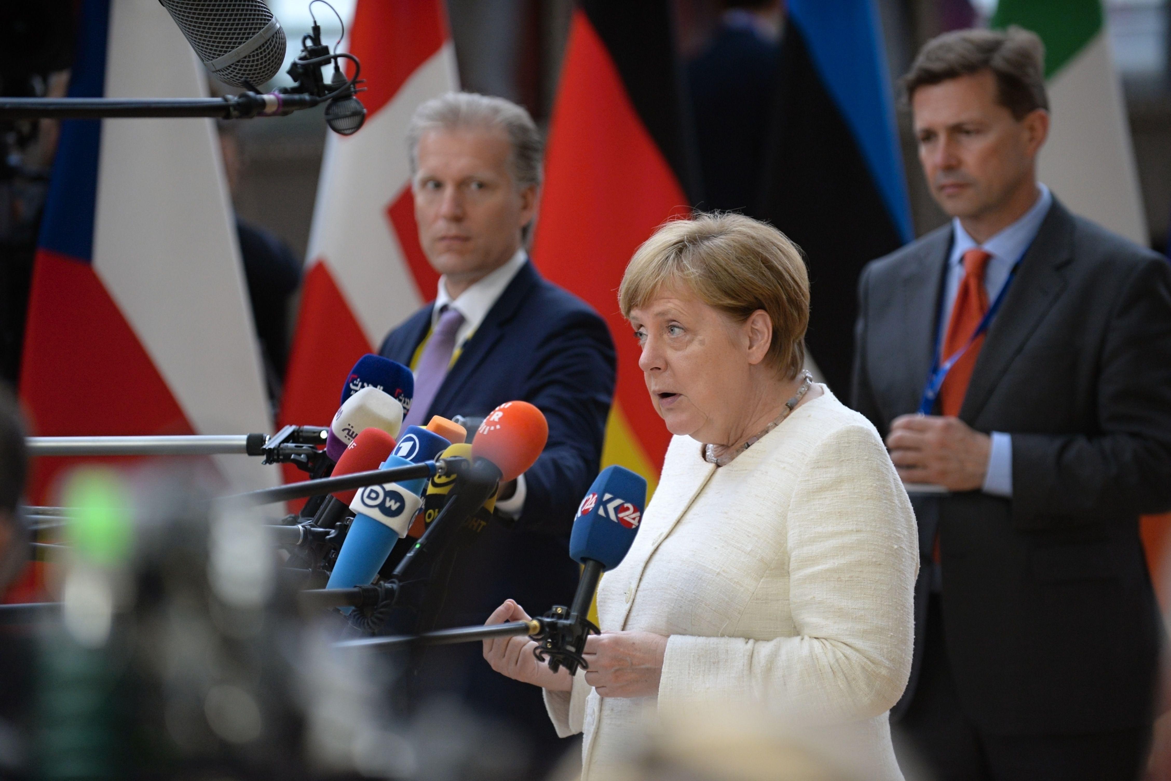EuropaPress 2219536 20 June 2019 Belgium Brussels German Chancellor Angela Merkel speaks to the media during the EU summit at the Residence Palace Photo Jakub Dospiva CTK dpa ONLY FOR USE IN SPAIN