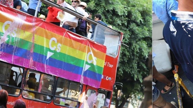 Pintura en el autobús de Cs en la manifestación del Orgullo LGTBI+ de València. Fuente: Europa Press.