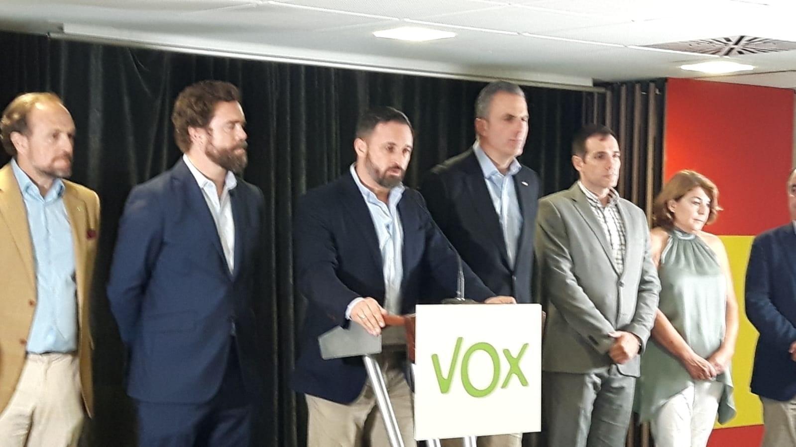 El presidente de Vox, Santiago Abascal, en rueda de prensa. Europa Press