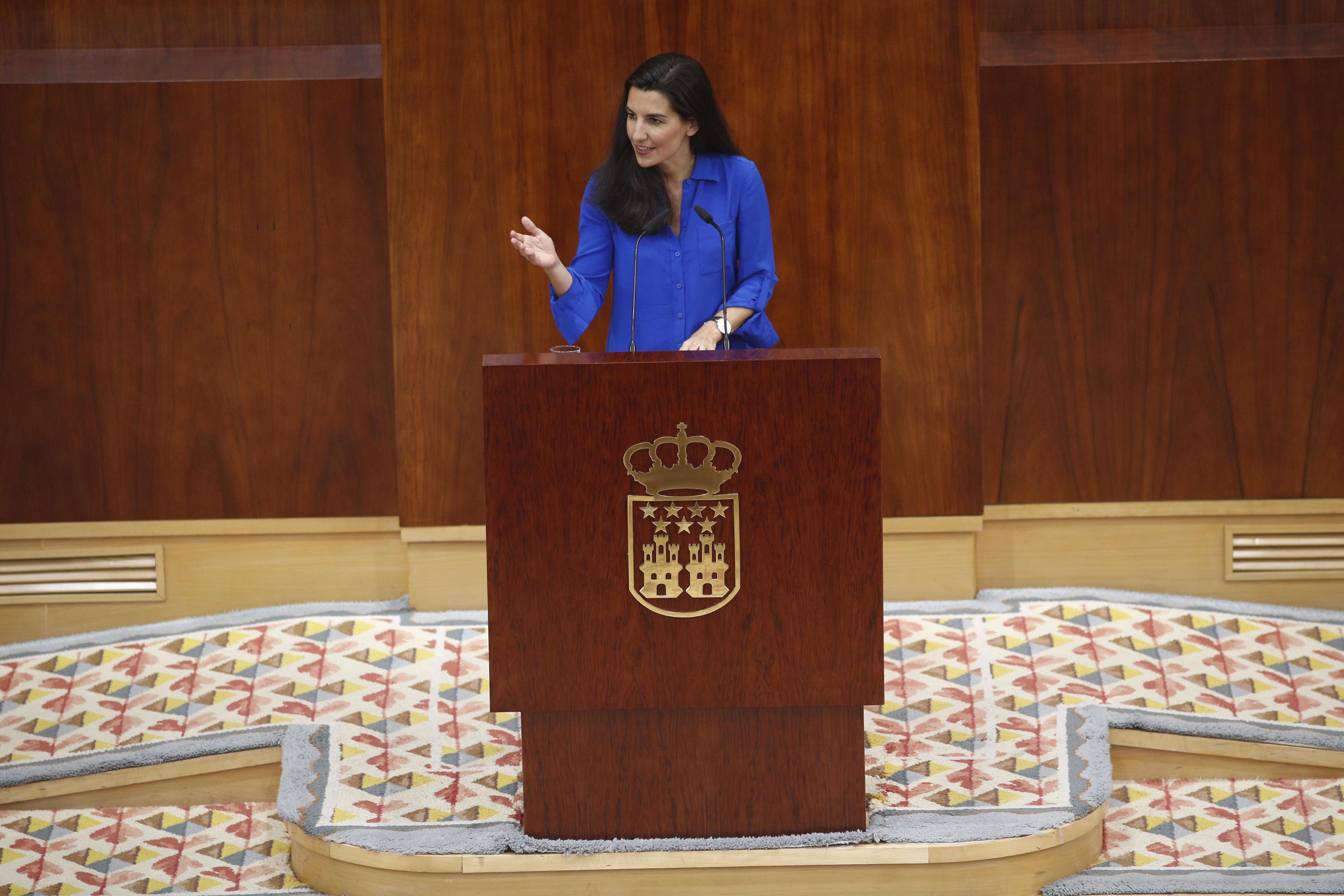 La candidata de VOX a la presidencia de la Comunidad de Madrid Rocío Monasterio durante su intervención en el pleno de investidura del presidente de la Comunidad de Madrid-Europa Press