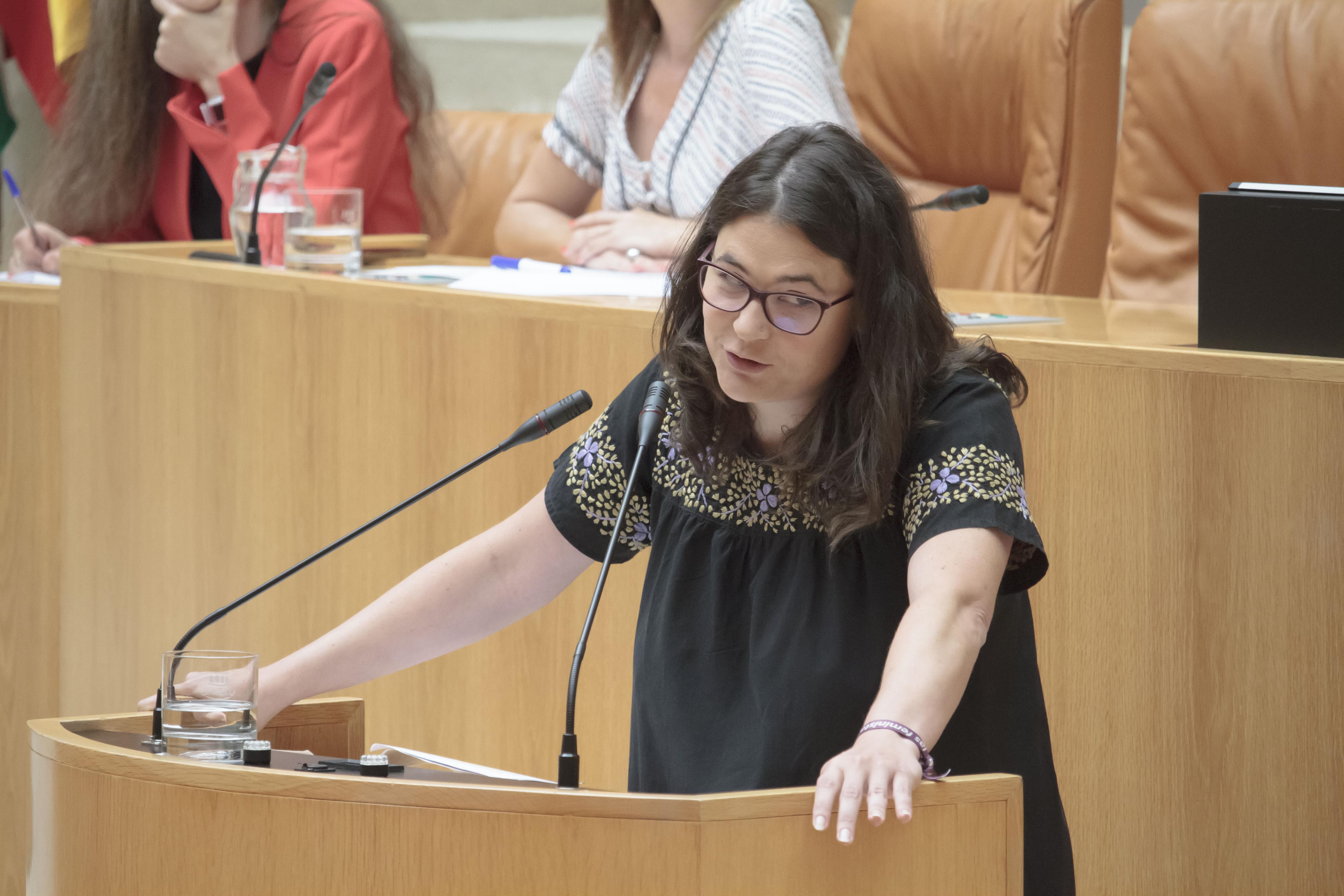 La diputada de Podemos en La Rioja Raquel Romero interviene en la segunda sesión del pleno de investidura para la elección de la Presidencia del Gobierno regional 