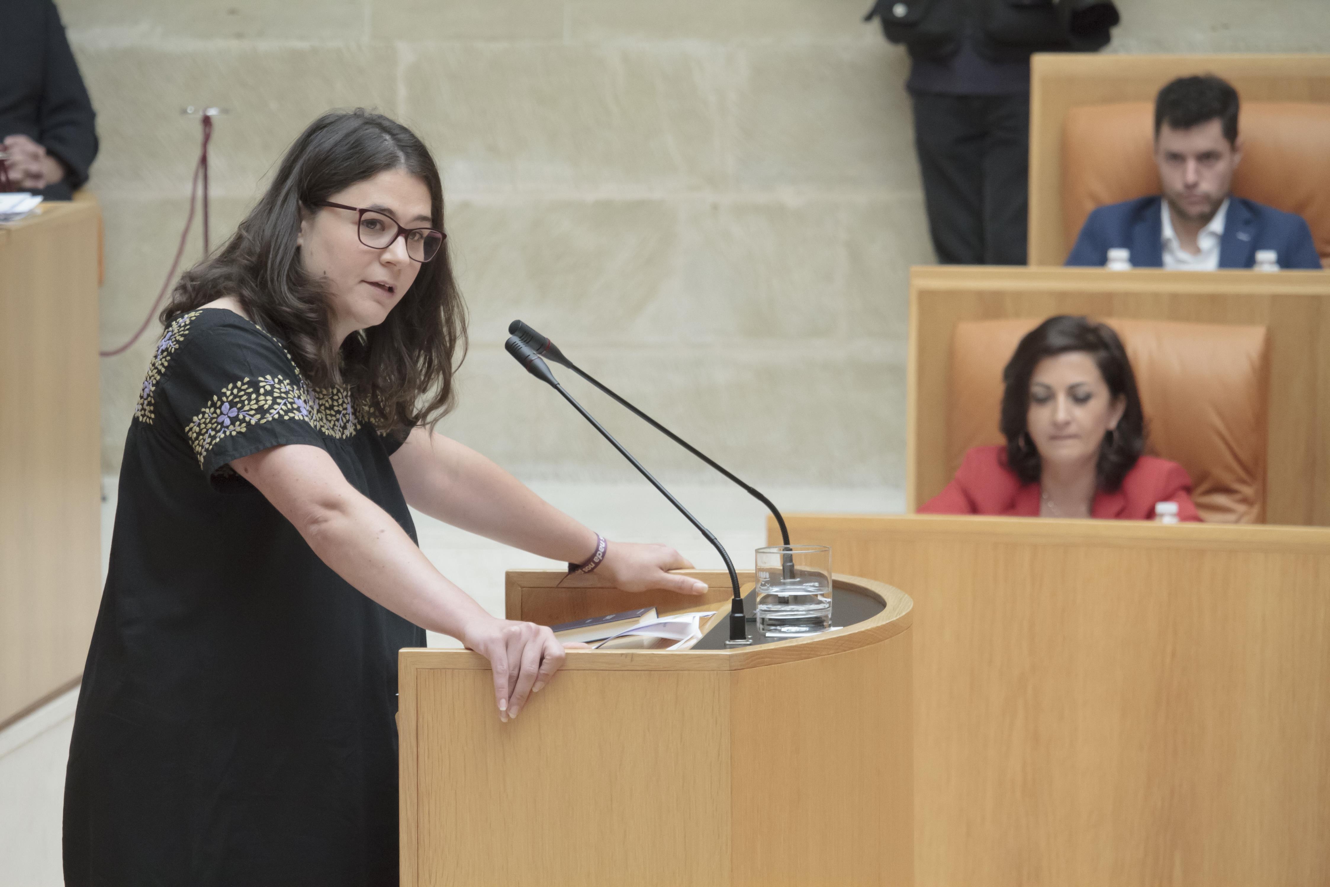 La diputada de Podemos en La Rioja Raquel Romero interviene en la segunda sesión del pleno de investidura para la elección de la Presidencia del Gobierno regional 
