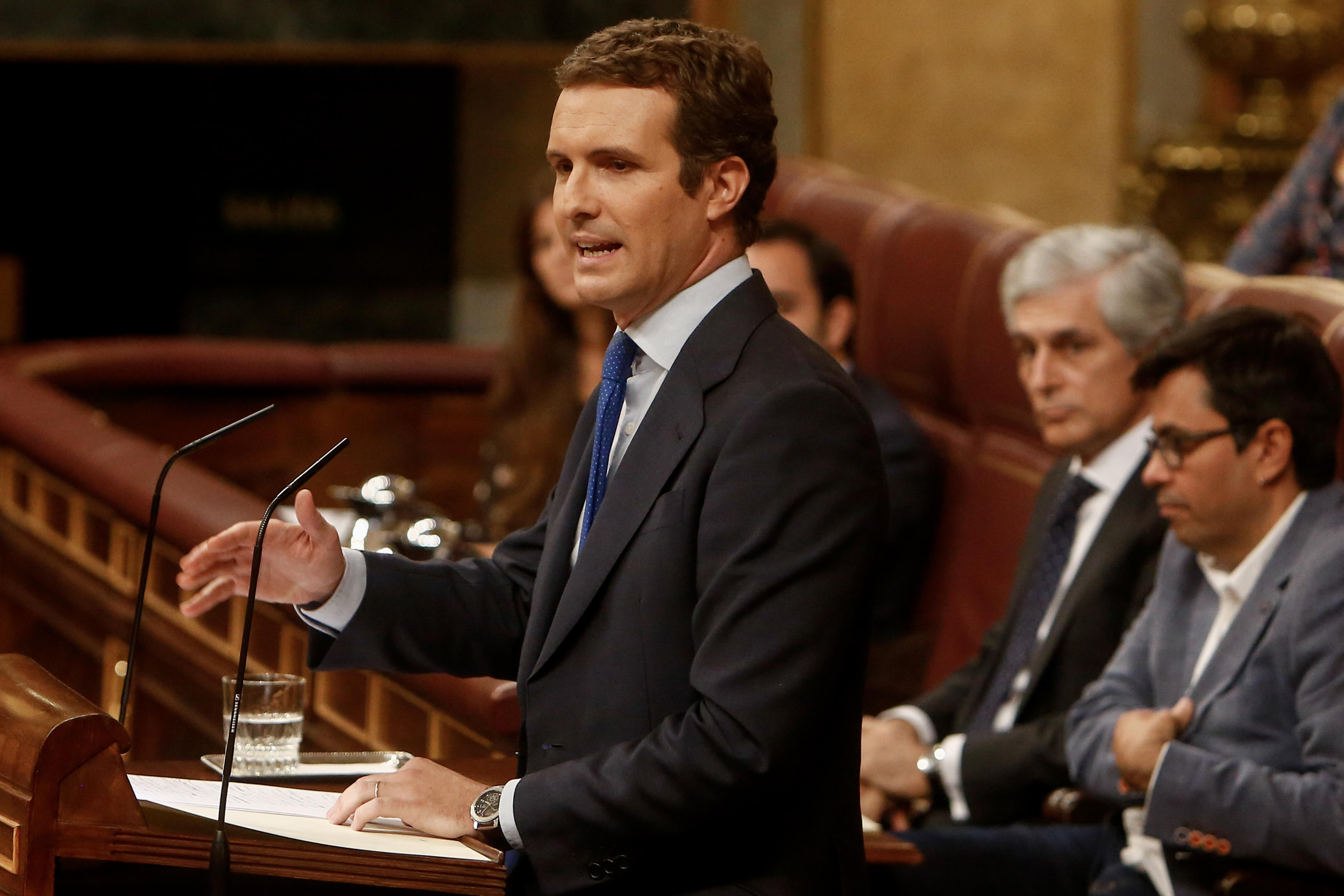 El presidente del PP Pablo Casado durante la primera sesión del debate de investidura a la Presidencia del Gobierno en el Congreso de los Diputados-Europa Press