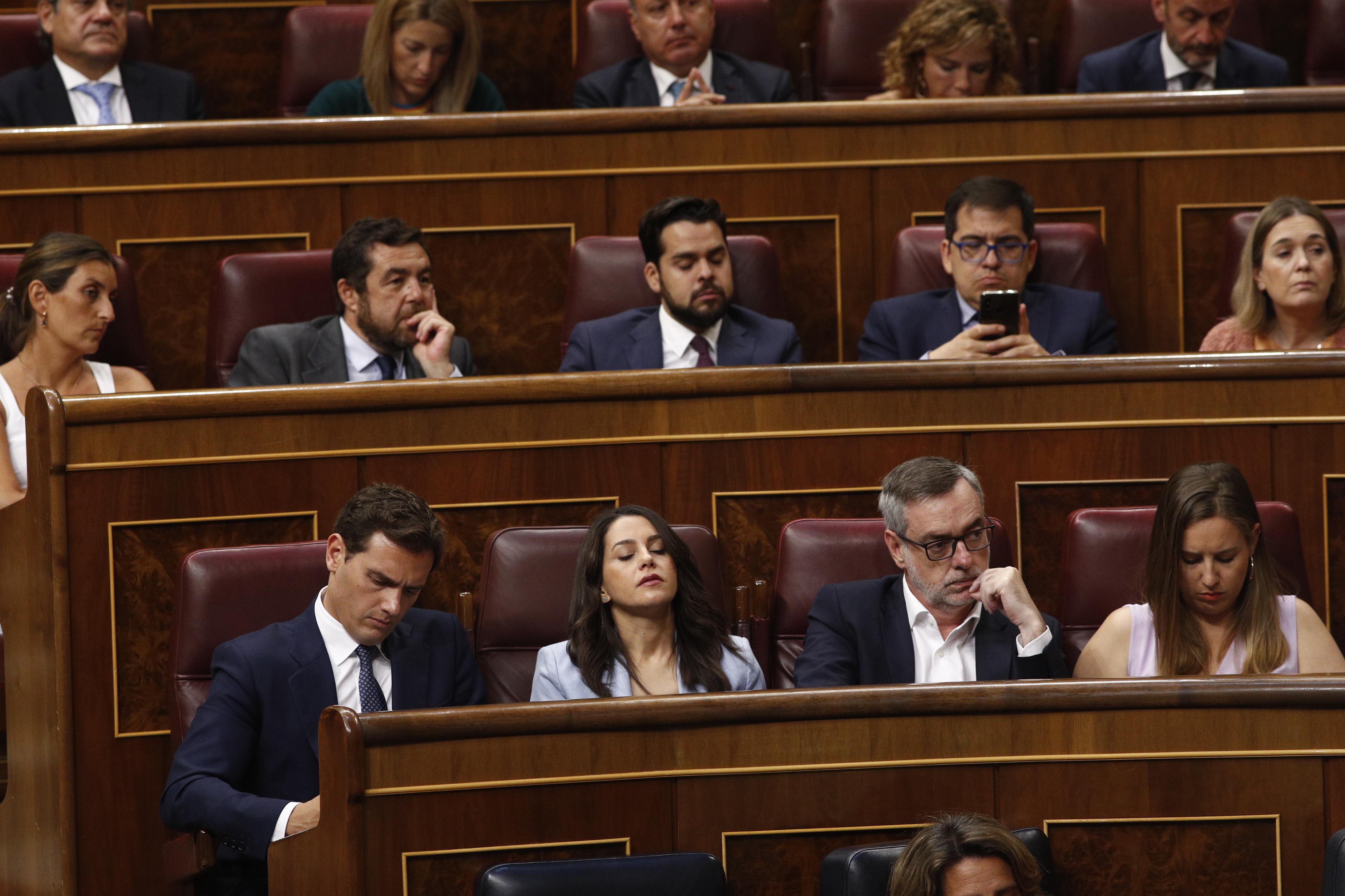 Bancada de Ciudadanos durante la primera sesión del debate de investidura a la Presidencia del Gobierno. EuropaPress 