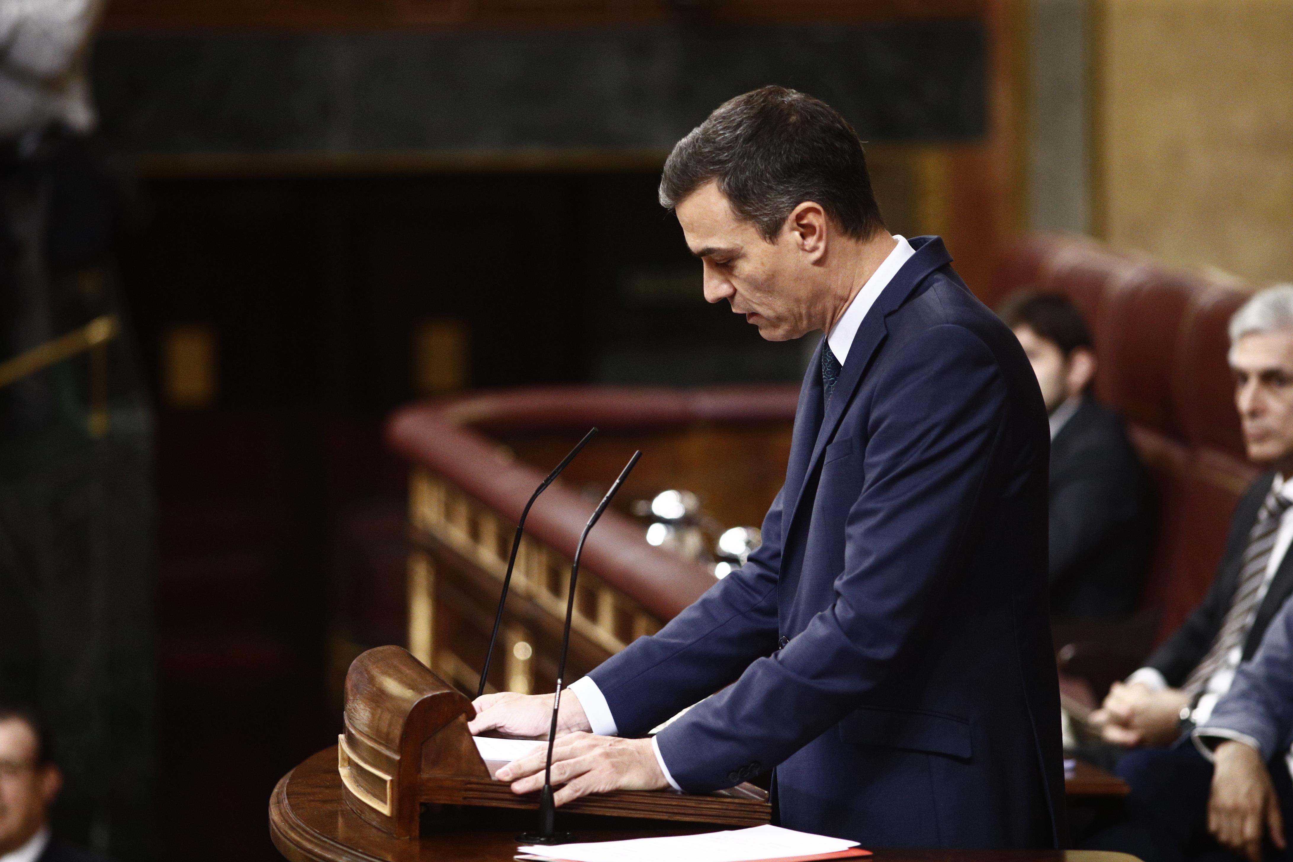 El presidente del Gobierno en funciones Pedro Sánchez ofrece su discurso durante el debate previo a la segunda votación para la investidura del candidato socialista a la Presidencia del Gobierno. EuropaPress 2289476