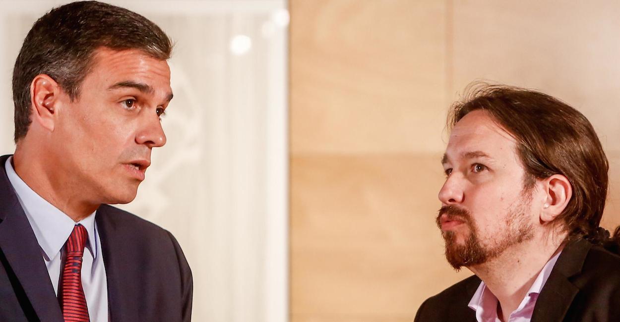 Pedro Sánchez y Pablo Iglesias en su última reunión en el palacio de la Moncloa.