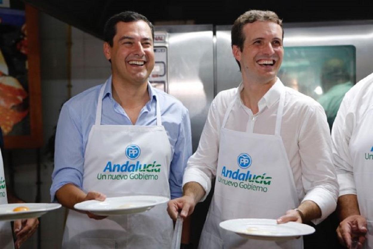 Juanma Moreno Bonilla junto a Pablo Casado durante la campaña de las elecciones andaluzas