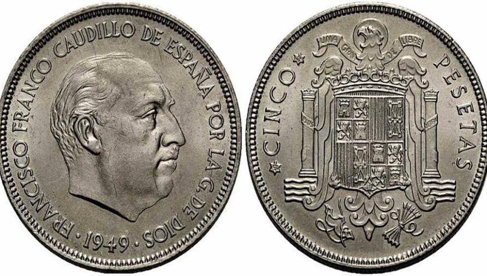 Moneda de 5 pesetas de 1949. Fuente La Sexta