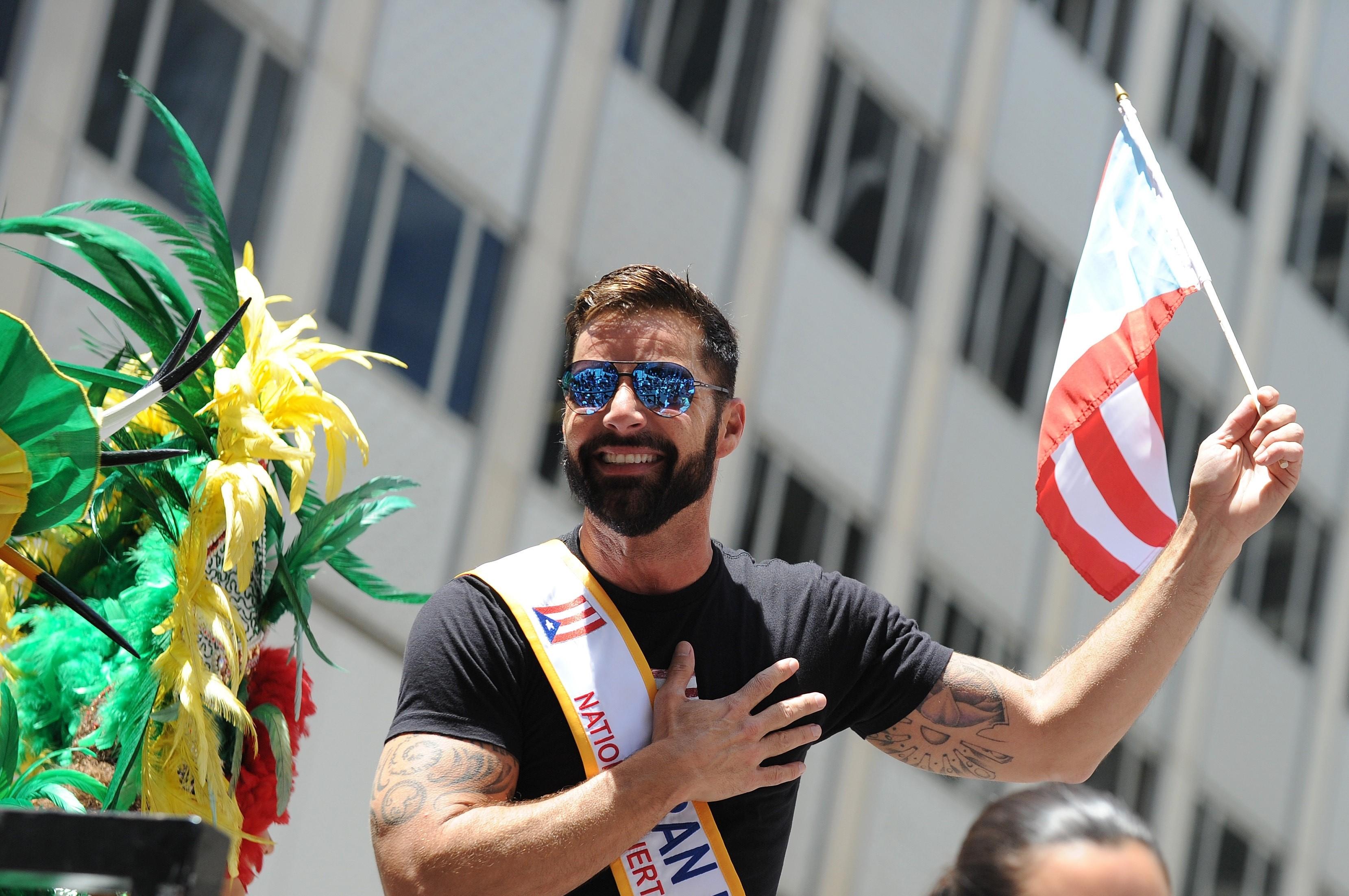 EuropaPress 2195605 June 9 2019 New York New York USA Ricky Martin dances on his float as he continues up Fifth Avenue during the Puerto Rican Day Parade He is the Grand Marshall at the Puerto Rican Day Parade (And