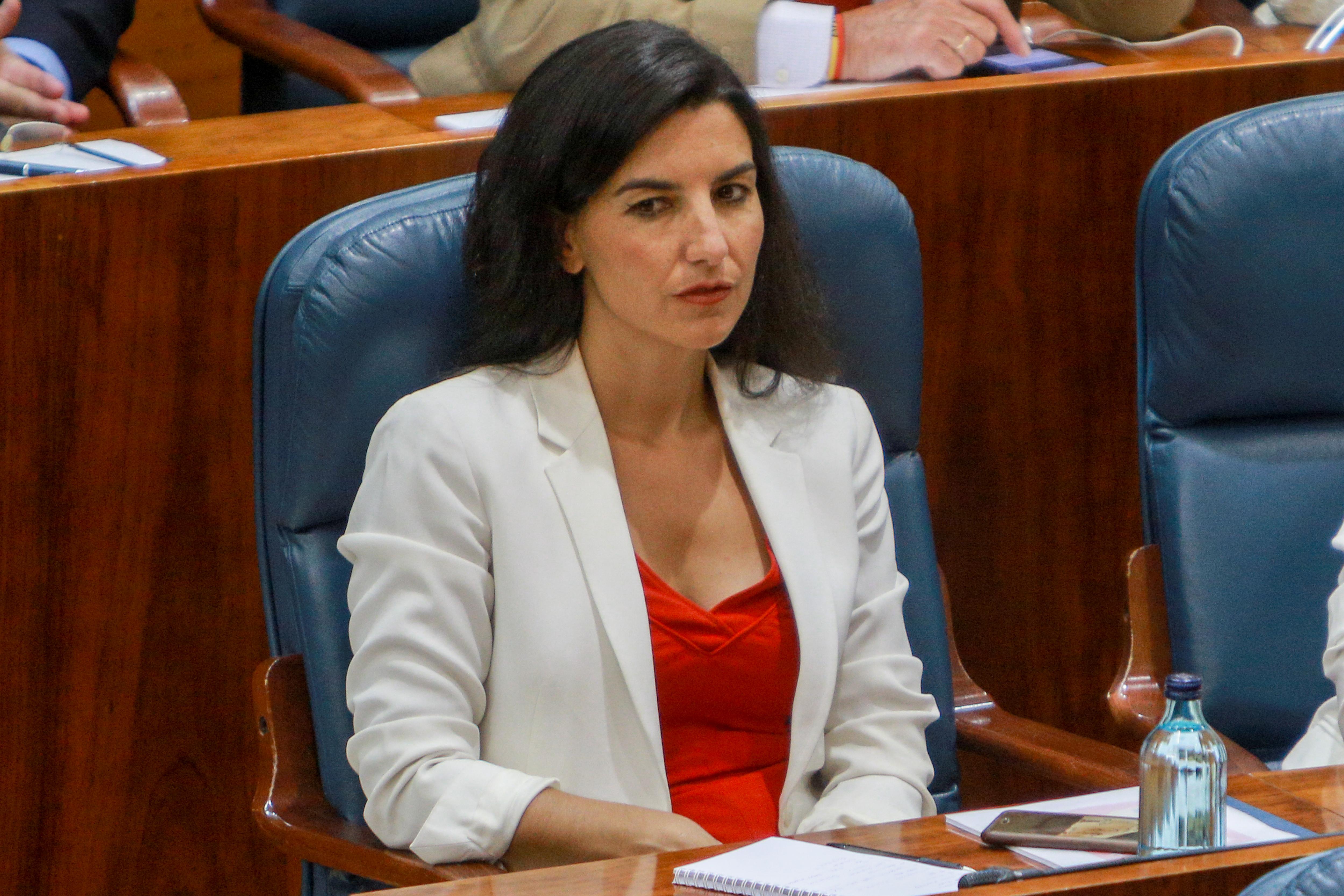 La portavoz de Vox en la Asamblea de Madrid Rocío Monasterio durante la primera sesión del segundo pleno de investidura de la candidata del PP a la Presidencia de la Comunidad de Madrid 