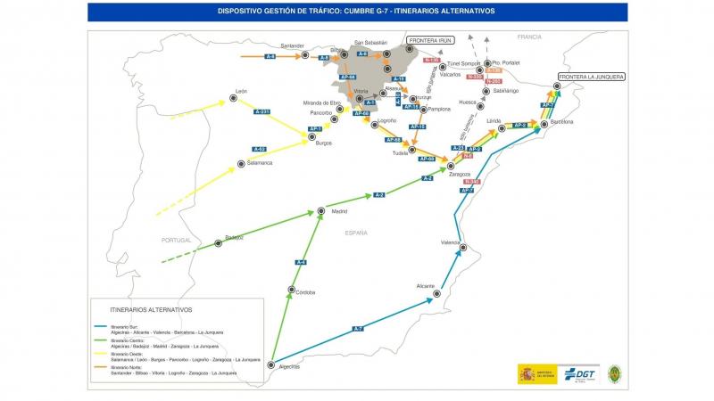 Mapa de las medidas reguladoras en la circulación durante la celebración de la Cumbre del G7. EP Mapa de las medidas reguladoras en la circulación durante la celebración de la Cumbre del G7. EP