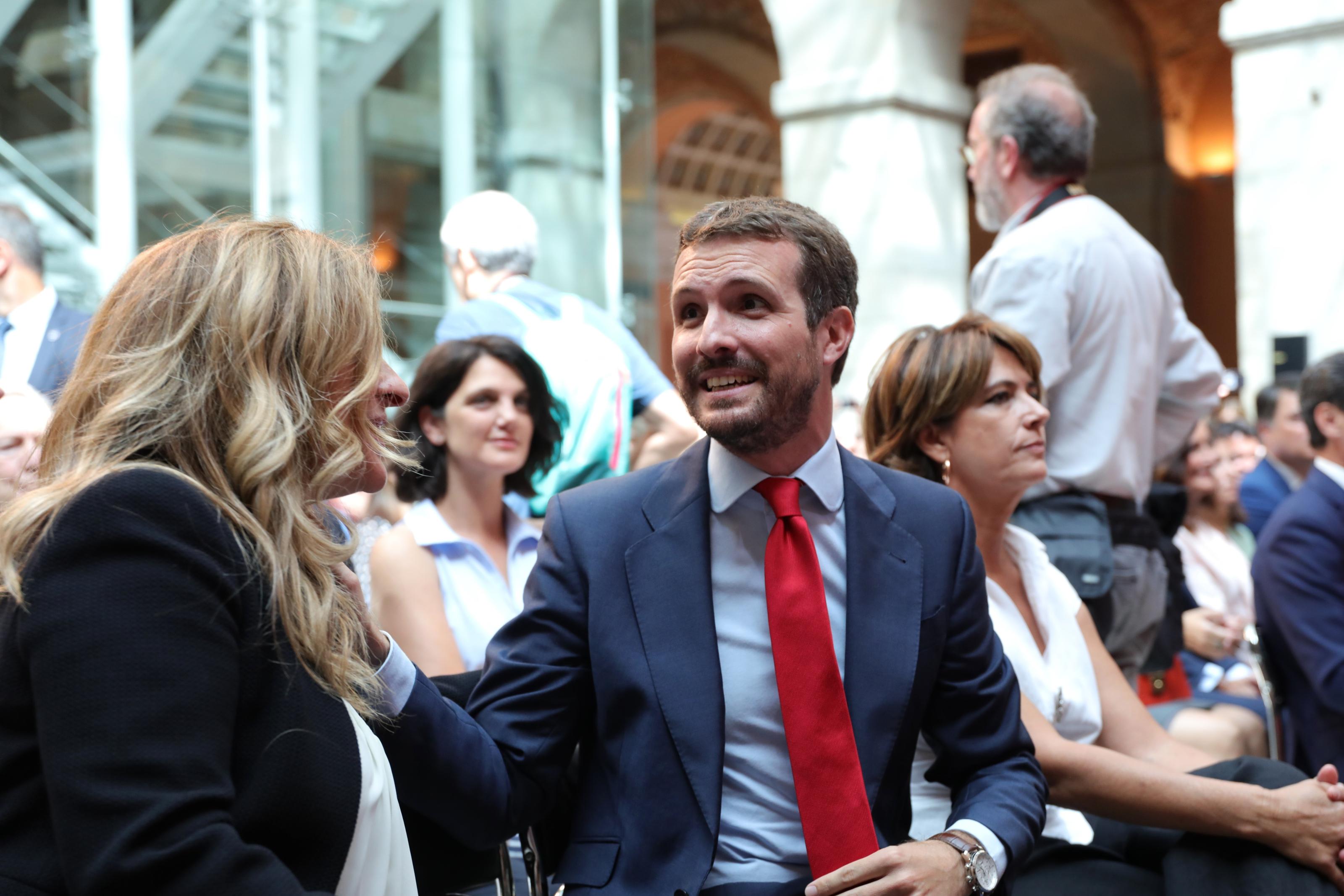 El presidente del Partido Popular Pablo Casado durante el acto de toma de posesión del cargo de la presidenta de la Comunidad de Madrid Isabel Díaz Ayuso-Europa Press