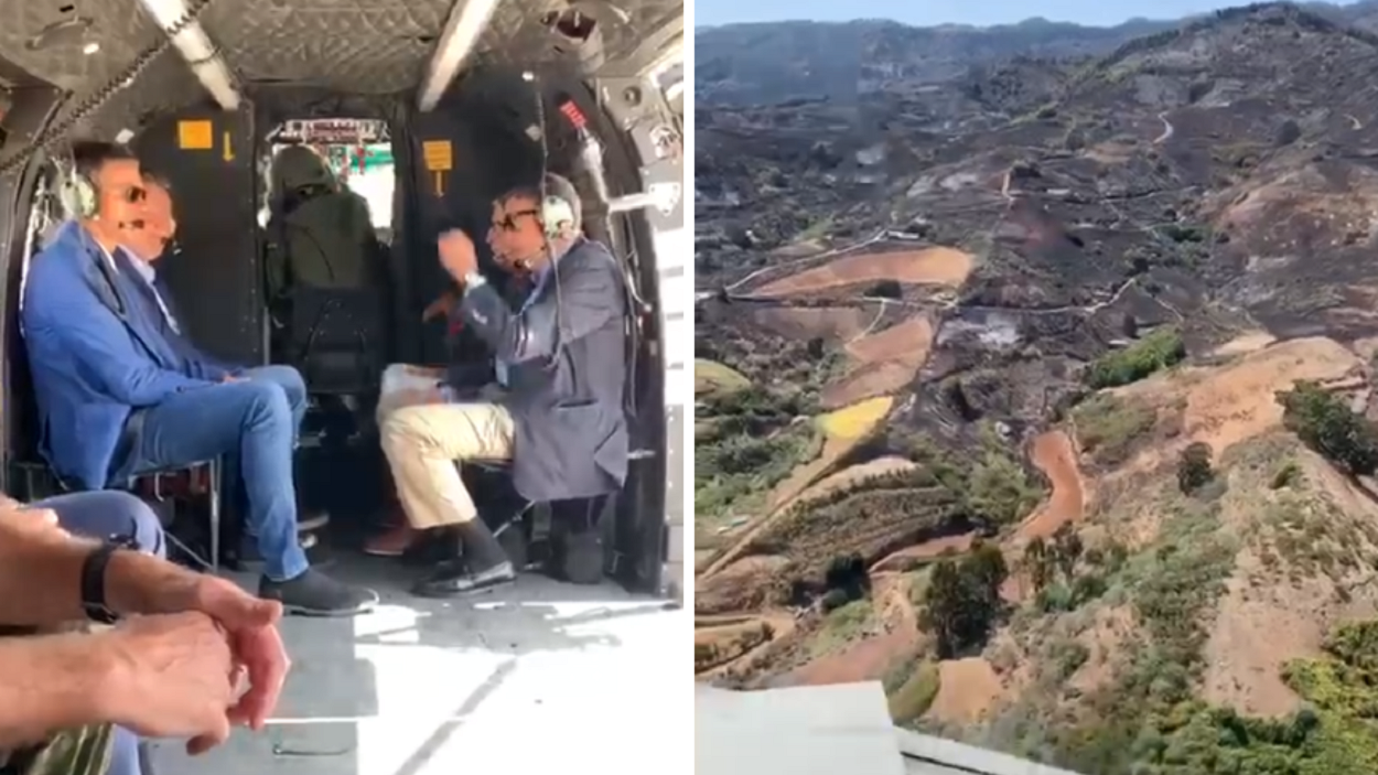 Imágenes desde el helicóptero de Sánchez mientras sobrevuelva la zona calcinada