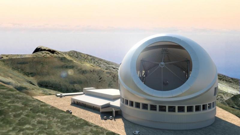 Así quedaría el telescopio de treinta metros en el Observatorio del Roque de Los Muchachos, en La Palma.