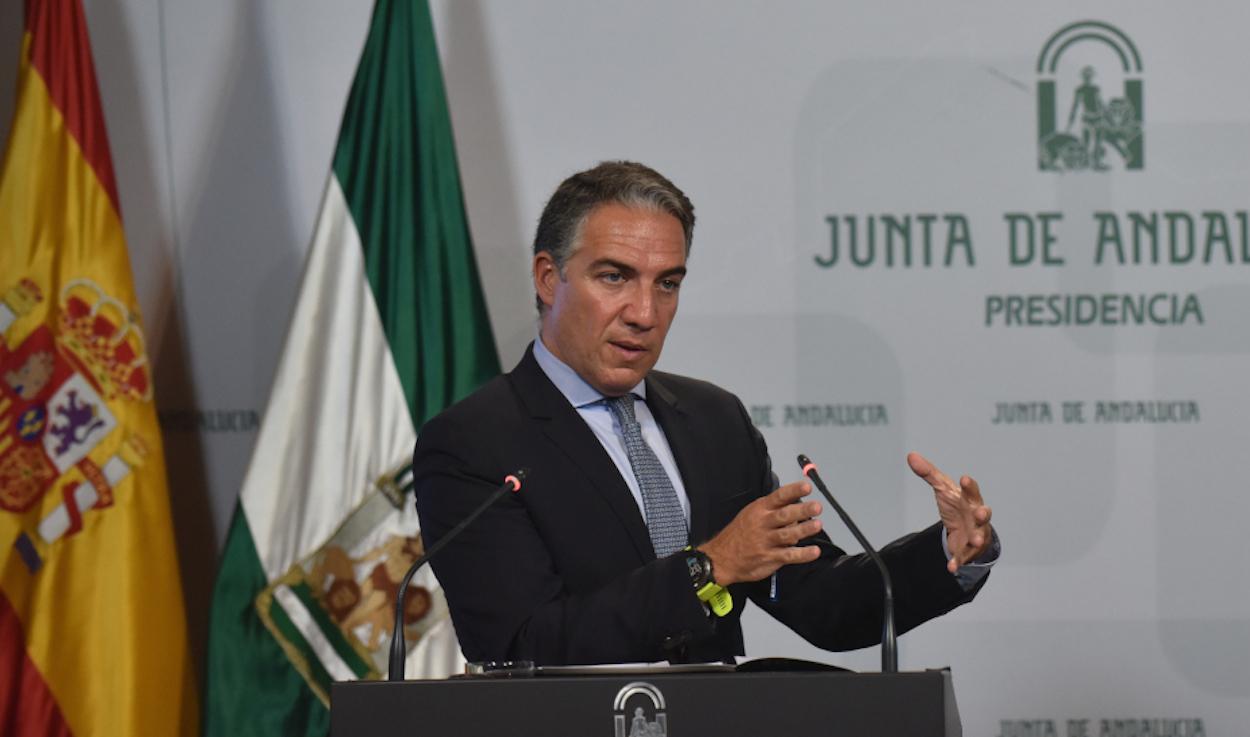 El consejero de Presidencia, Elías Bendodo, este 29 agosto en rueda de prensa tras el Consejo de Gobierno.