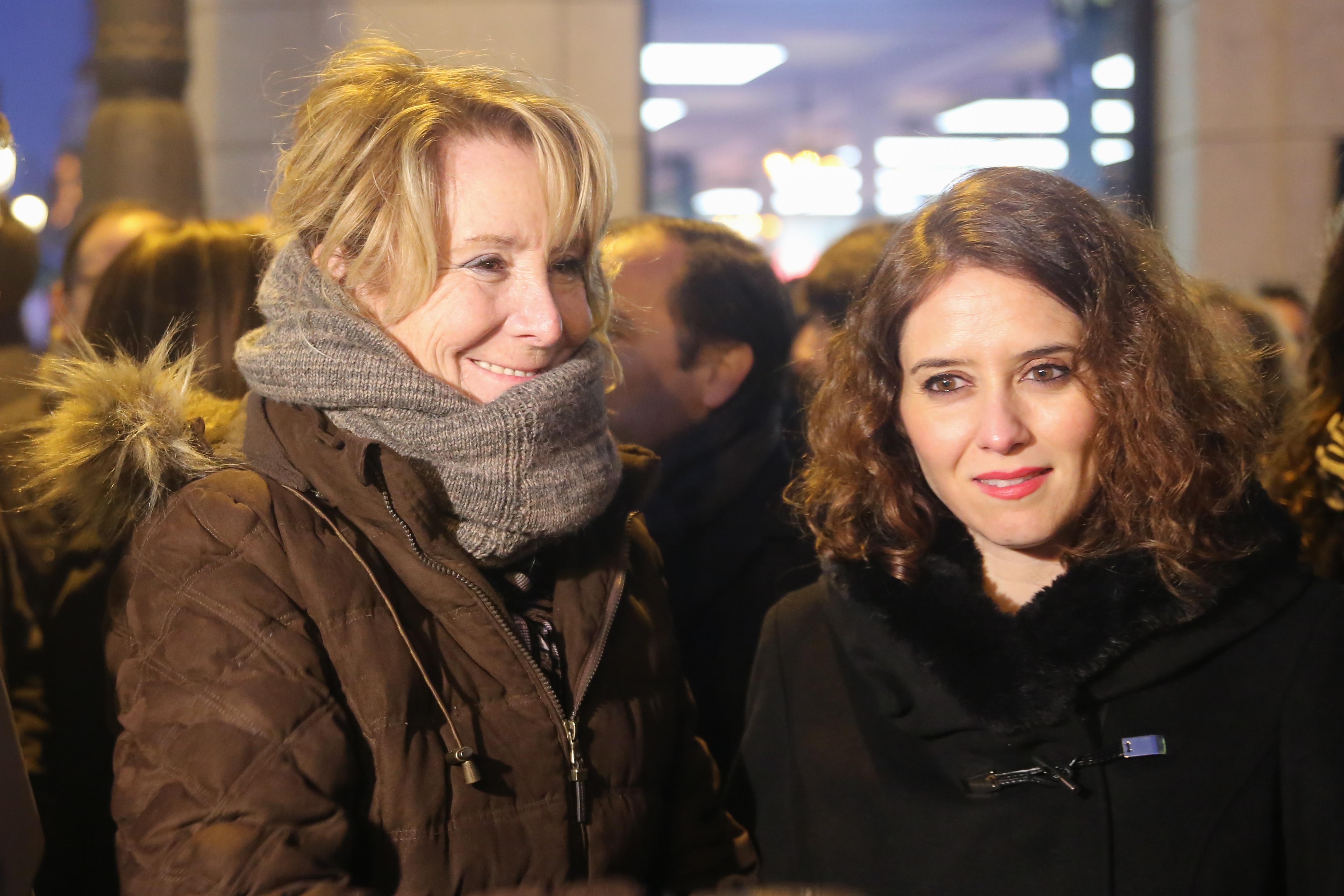 Esperanza Aguirre e Isabel Díaz Ayuso en la manifestación en la Puerta del Sol de Madrid para respaldar el apoyo de la Unión Europea a Venezuela. EP