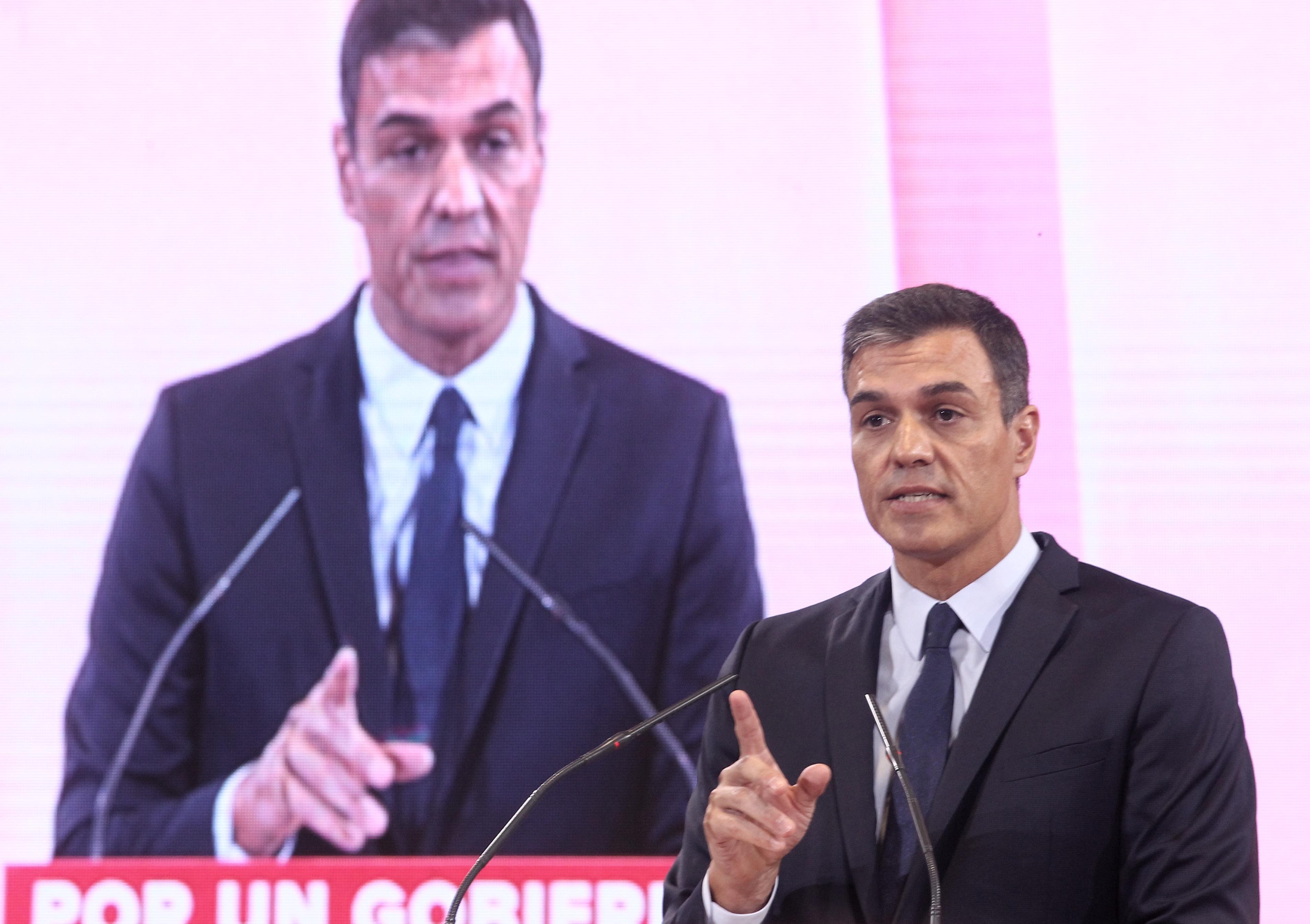 El presidente del Gobierno en funciones Pedro Sánchez durante su intervención en la presentación de la propuesta abierta de 'Programa común progresista' 
