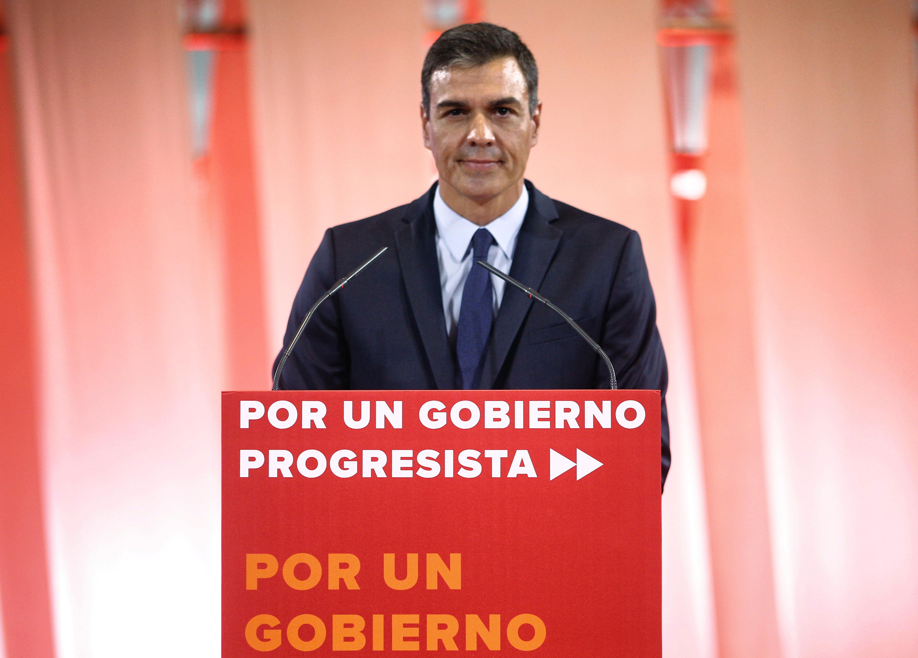Pedro Sánchez durante su intervención en la presentación de la propuesta abierta de 'Programa común progresista'. EP