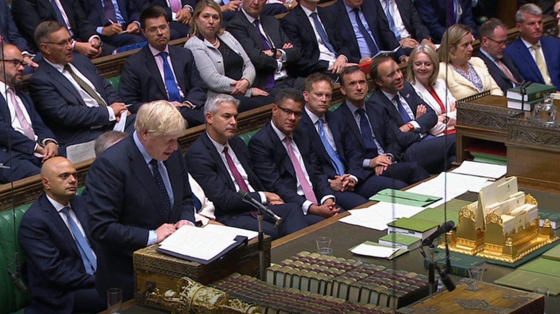 El primer ministro de Reino Unido, Boris Jhonson, habla en el Parlamento.