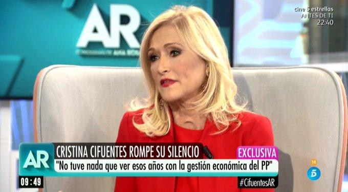 Cristina Cifuentes, durante su reaparición en 'El Programa de Ana Rosa'