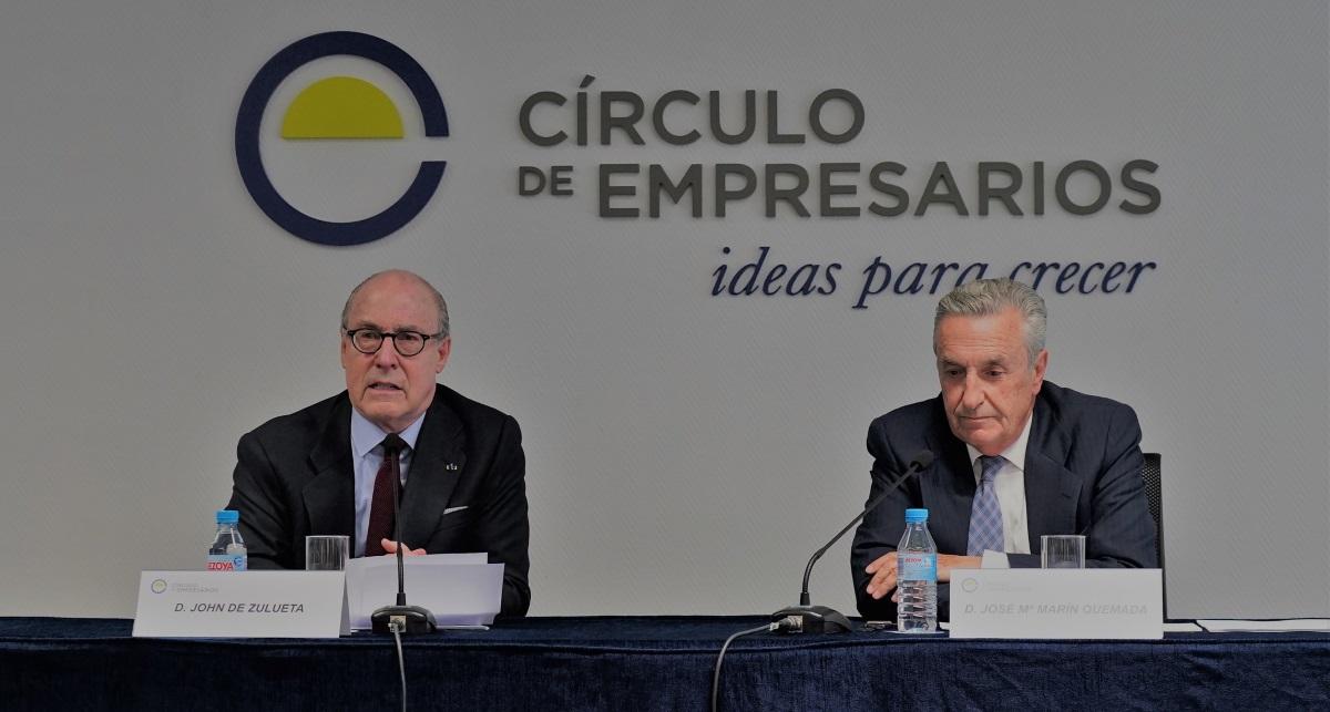 El presidente del Círculo de Empresarios, John de Zulueta, y de la Comisión Nacional de los Mercados y la Competencia, José María Marín Quemada. Fuente: Círculo