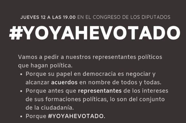 Imagen de la convocatoria #YOYAHEVOTADO en el Congreso el jueves a las 19:00