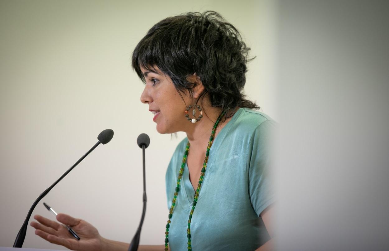 La líder de Podemos Andalucía, Teresa Rodríguez, durante una rueda de prensa.