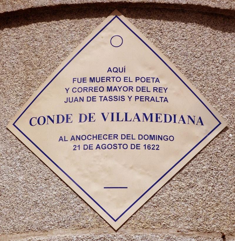 Placa conmemorativa del lugar donde fue asesinado el conde de Villamediana.