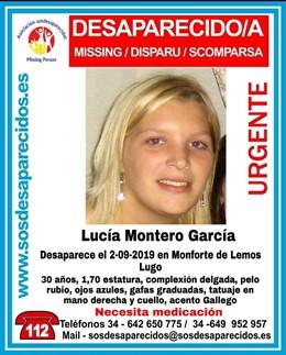 Lucía Montero, la joven desaparecida en Monforte de Lemos. 