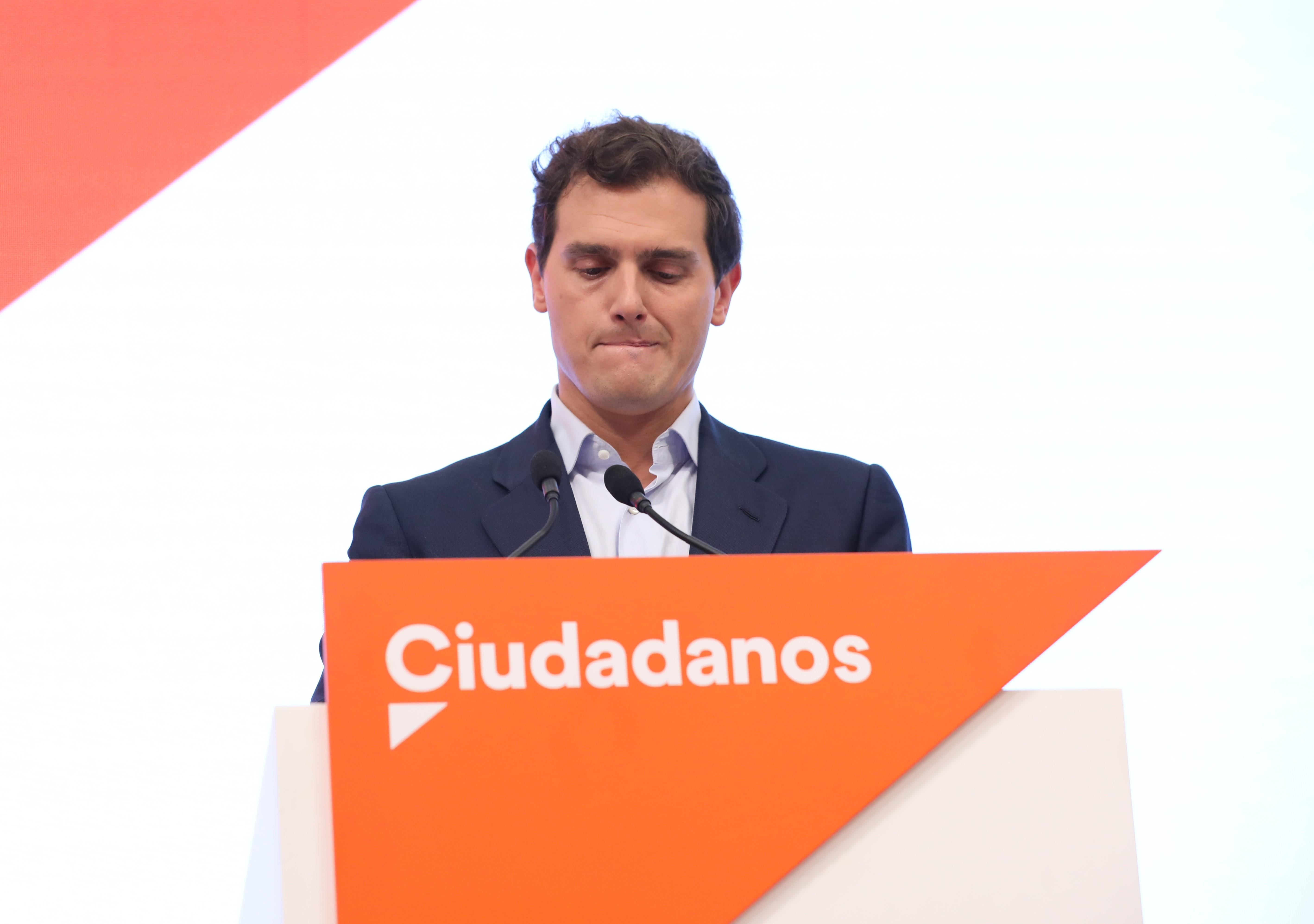 El presidente de Ciudadanos Albert Rivera ofrece una rueda de prensa tras el Comité Permanente del partido celebrado en la sede del mismo en Madrid. EP