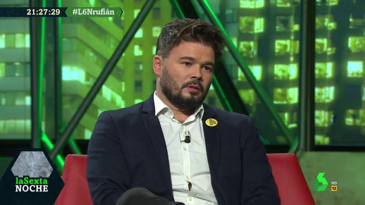 Gabriel Rufián durante una entrevista en 'La Sexta Noche'. Fuente: La Sexta.