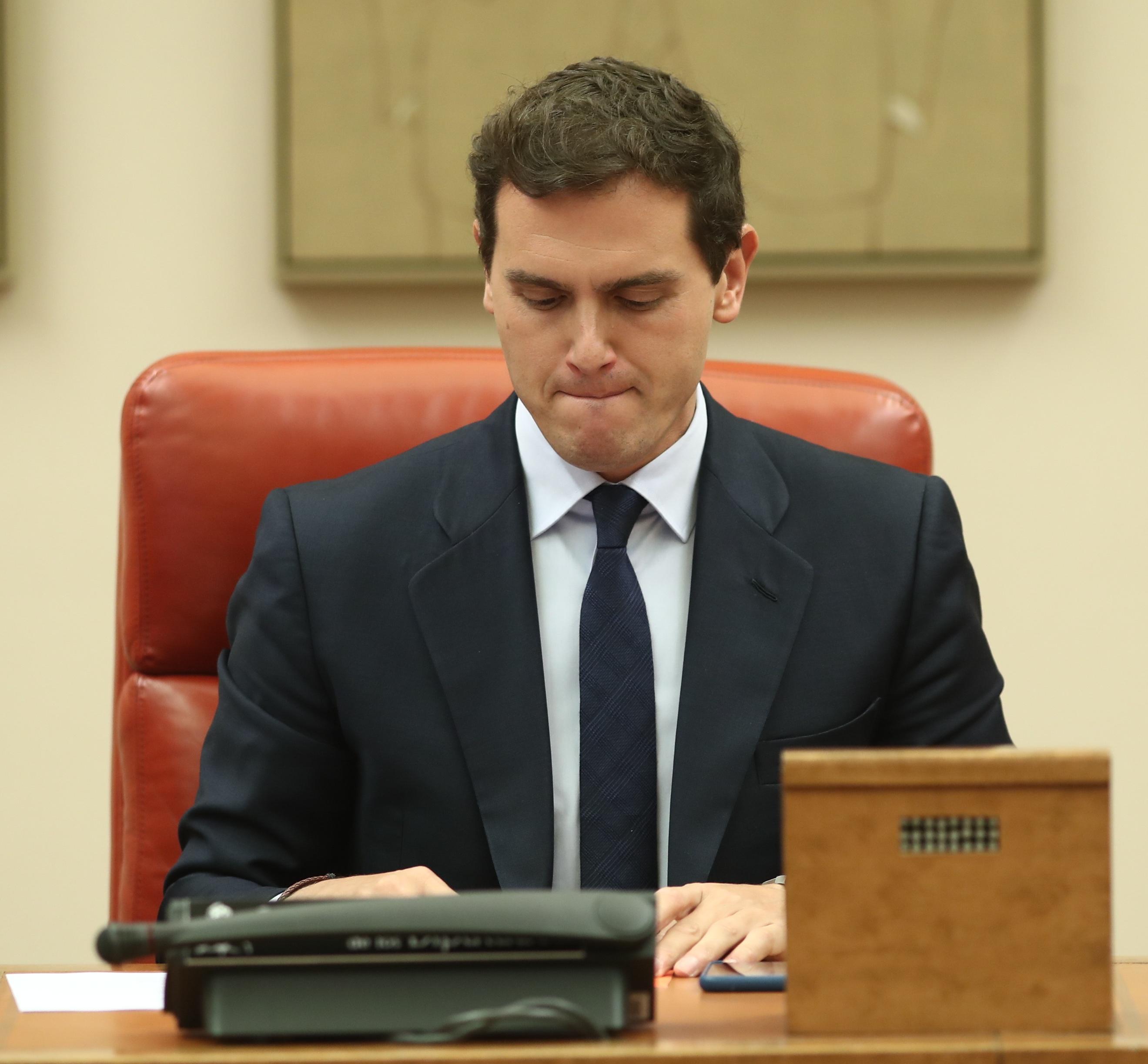 El presidente de Ciudadanos Albert Rivera durante una reunión con su partido en el Congreso de los Diputados 