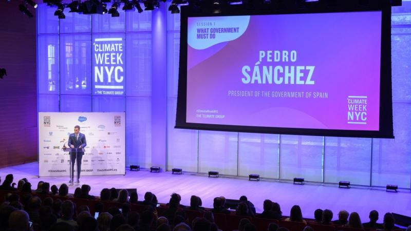 Pedro Sánchez en la Cumbre del Clima durante su discurso. La Moncloa