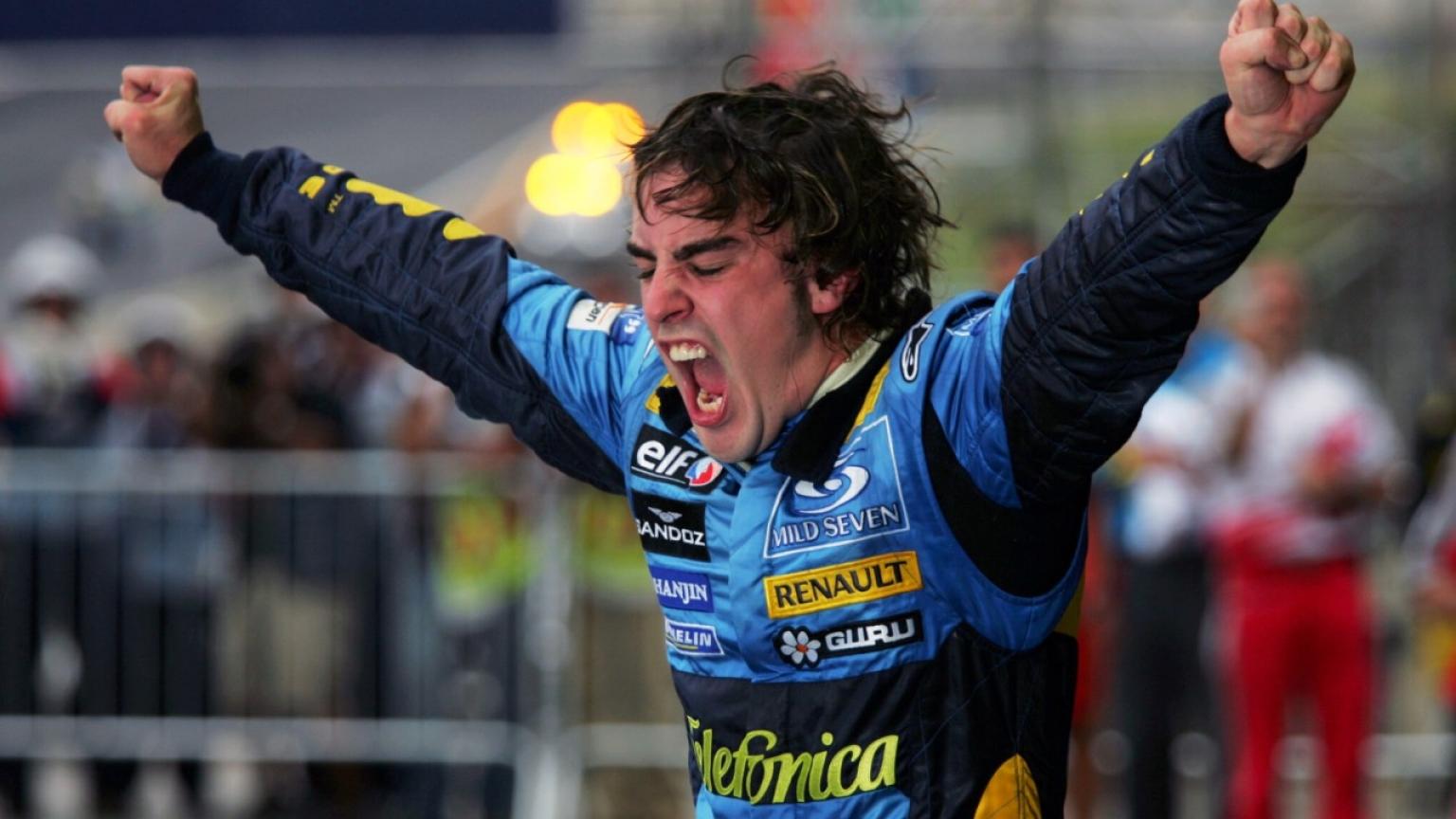 Fernando Alonso celebra su primer Mundial de Fórmula 1. Web Oficial Fórmula 1