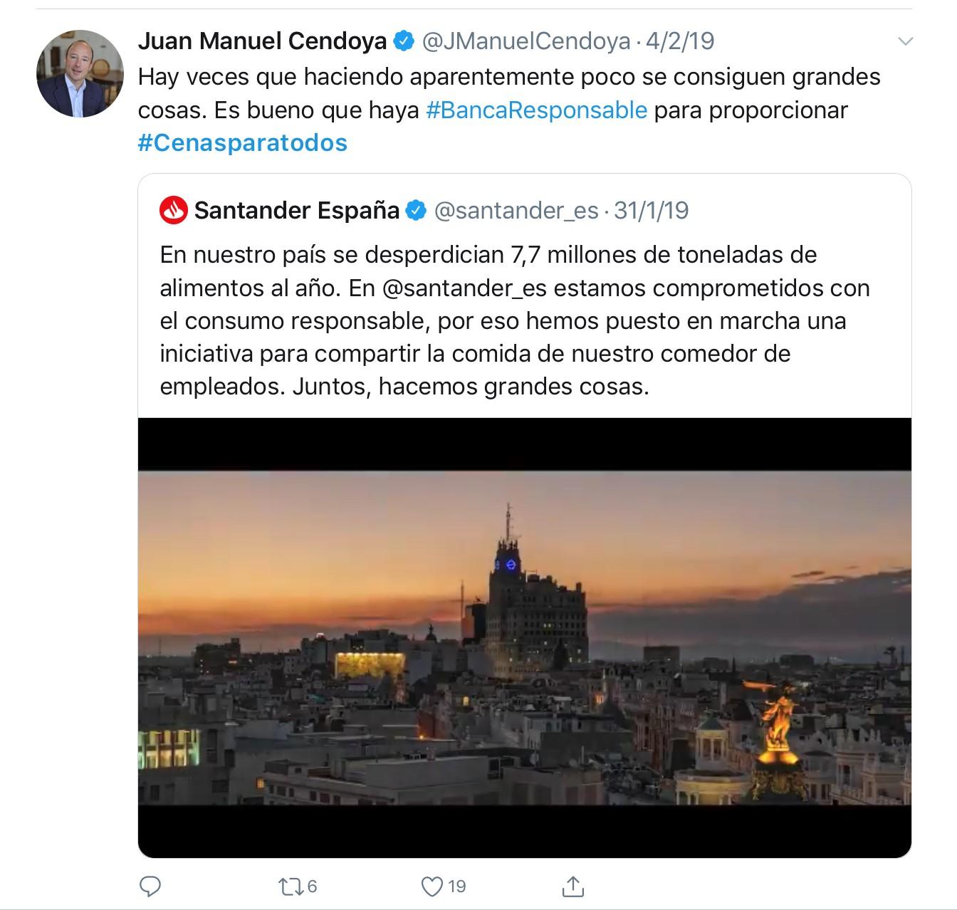 Tuit Juan Manuel Cendoya reivindicando el consumo responsable