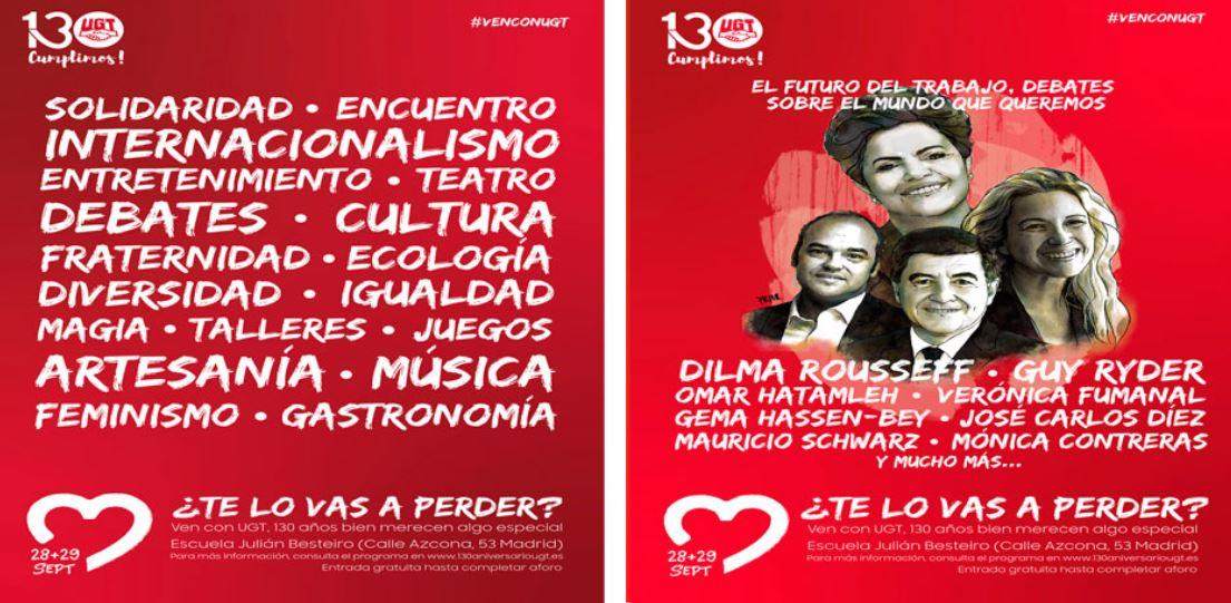 Cartel de la fiesta del 130 aniversario de UGT