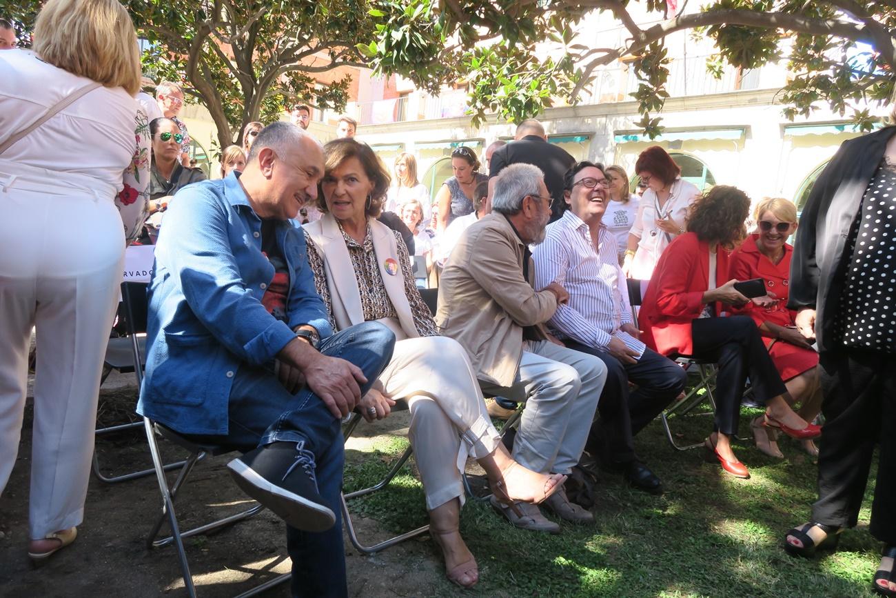 Carmen Calvo junto a Pepe Álvarez, Secretario General de UGT, durante el acto de celebración del 130 aniversario del sindicato. 