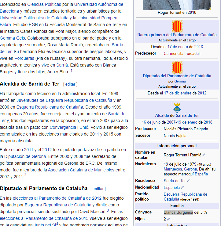 Captura de pantalla de la Wikipedia de Roger Torrent.