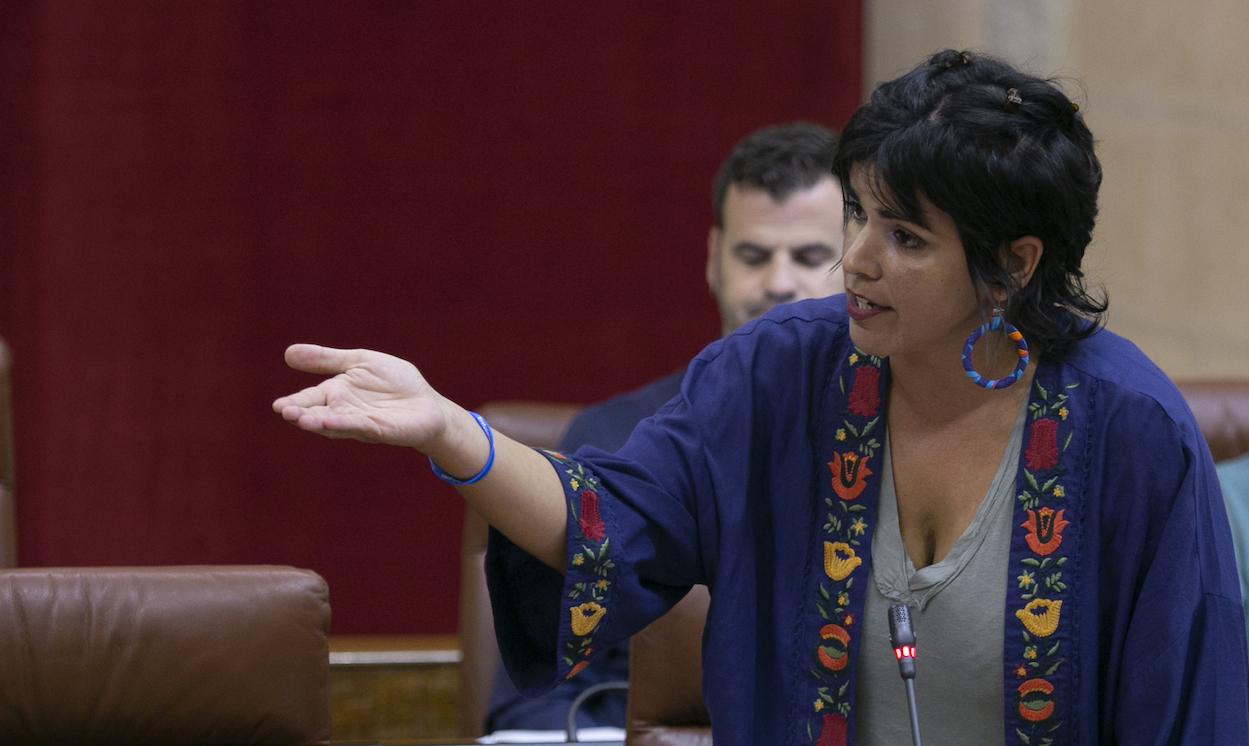 La líder de Podemos Andalucía, Teresa Rodríguez, en una sesión reciente del Parlamento.